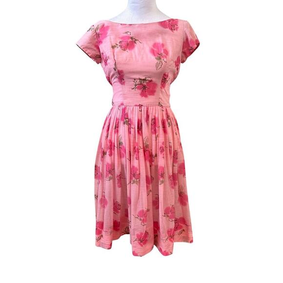 SOLD SOLD SOLD 1950s Jane Parker Vintage Pink Floral Bow Betty Dress - Picture 2 of 12